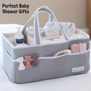 NWT Lily Miles Baby Diaper Caddy - Gray, White and Sage Green